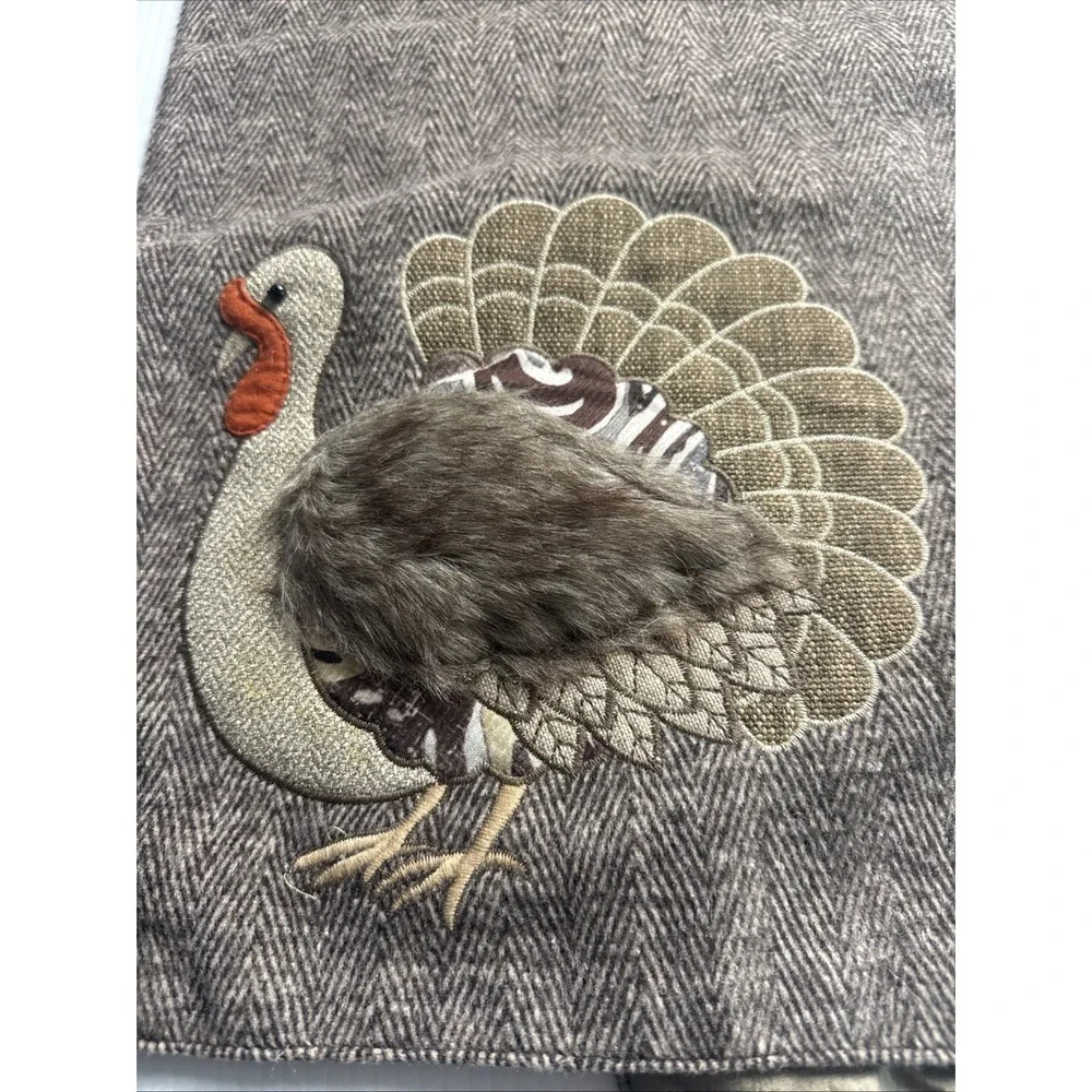 GARDENER'S eden'sTable‎ Runner 70 x 13 Embroidered 3D TURKEYS Thanksgiving